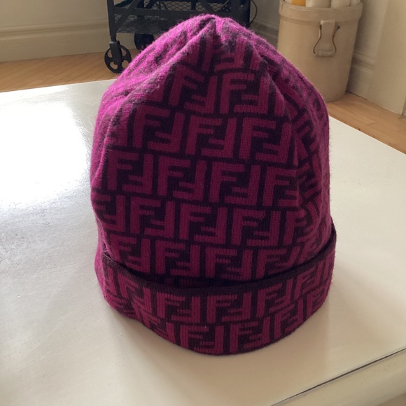 FENDI Pink/ Brown Beanie With All-Over Ff Motif - Picture 1 of 6